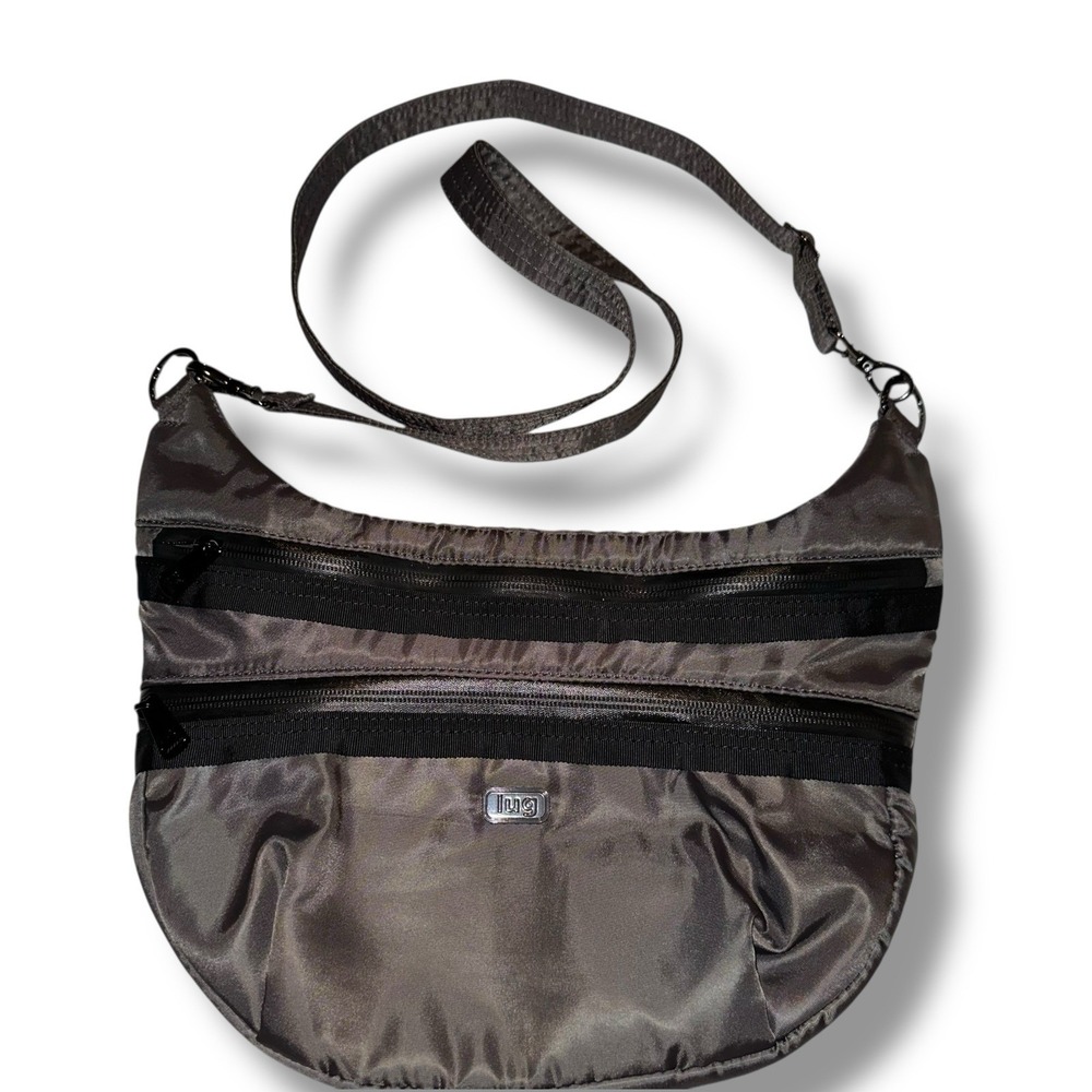 LUG Hippy Crossbody Bag Contemporary Gunmetal Nylon Travel Purse RFID Blocking